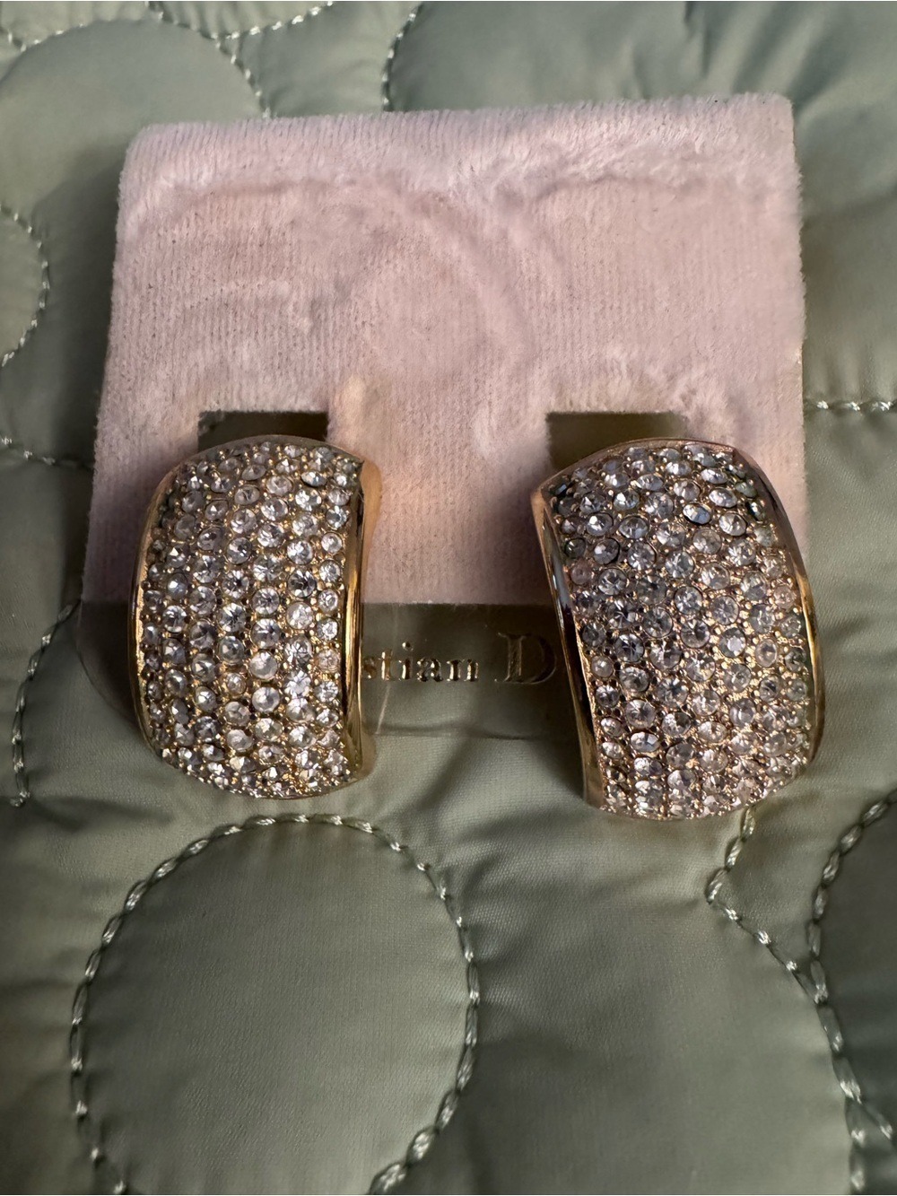 Christian Dior Pave Rhinestone Clip-On Earrings 80’s Era Vintage with Tags, COA